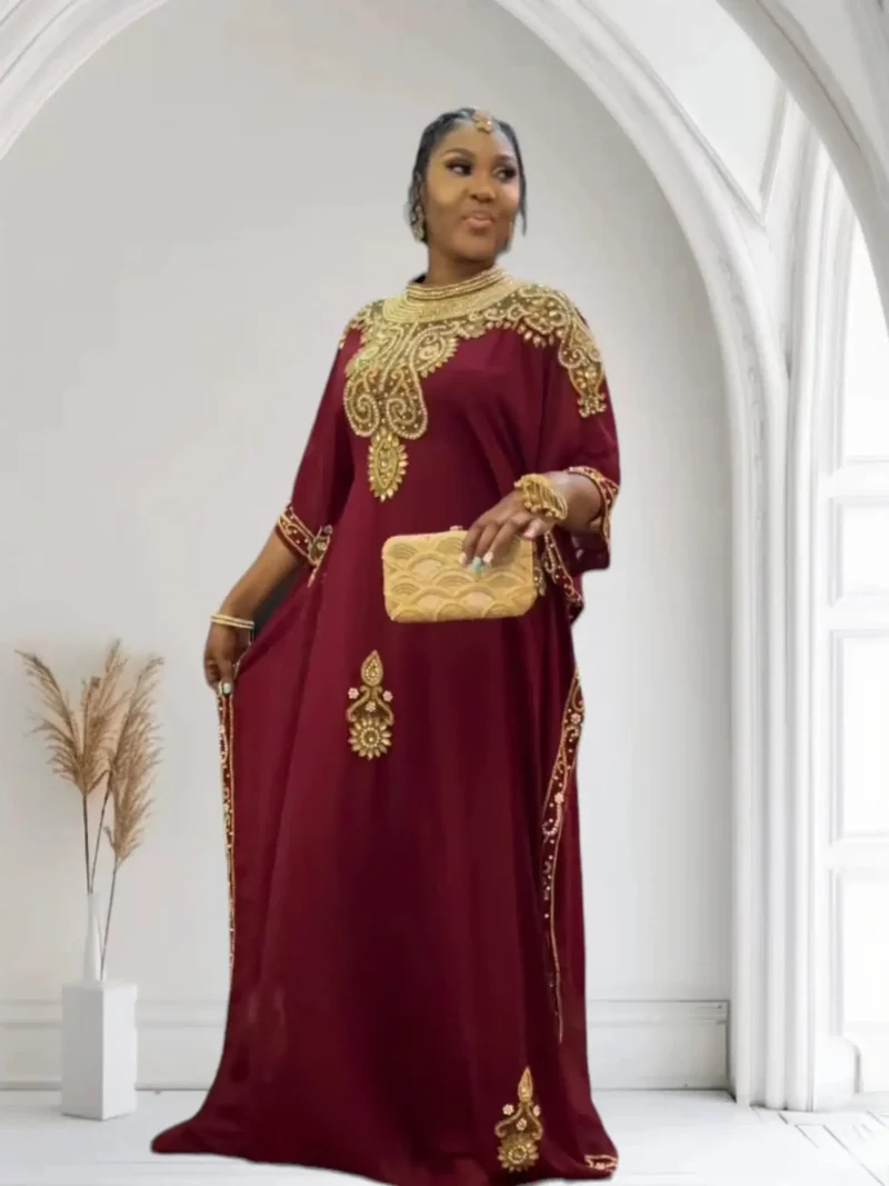 Girl is wear Lubna Abaya Kaftan Maroon Dress